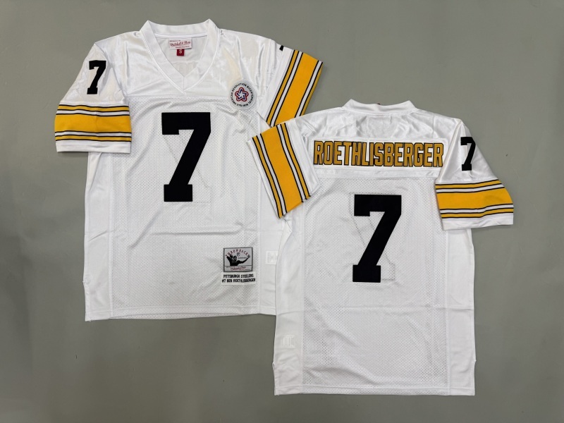 Men 2025 Pittsburgh Steelers #7 Roethlisberger white Throwback Limited NFL Jersey style 003